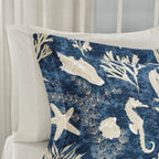 Cotton Sateen Comforter Set with Coastal Motif - Blue