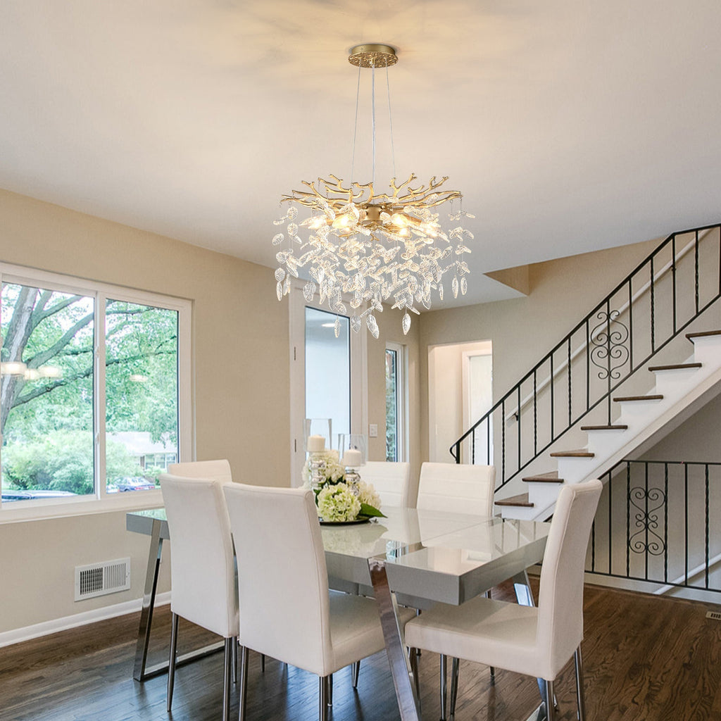 6-Light Crystal Chandelier with Gold Finish - Elegant Ceiling Lamp
