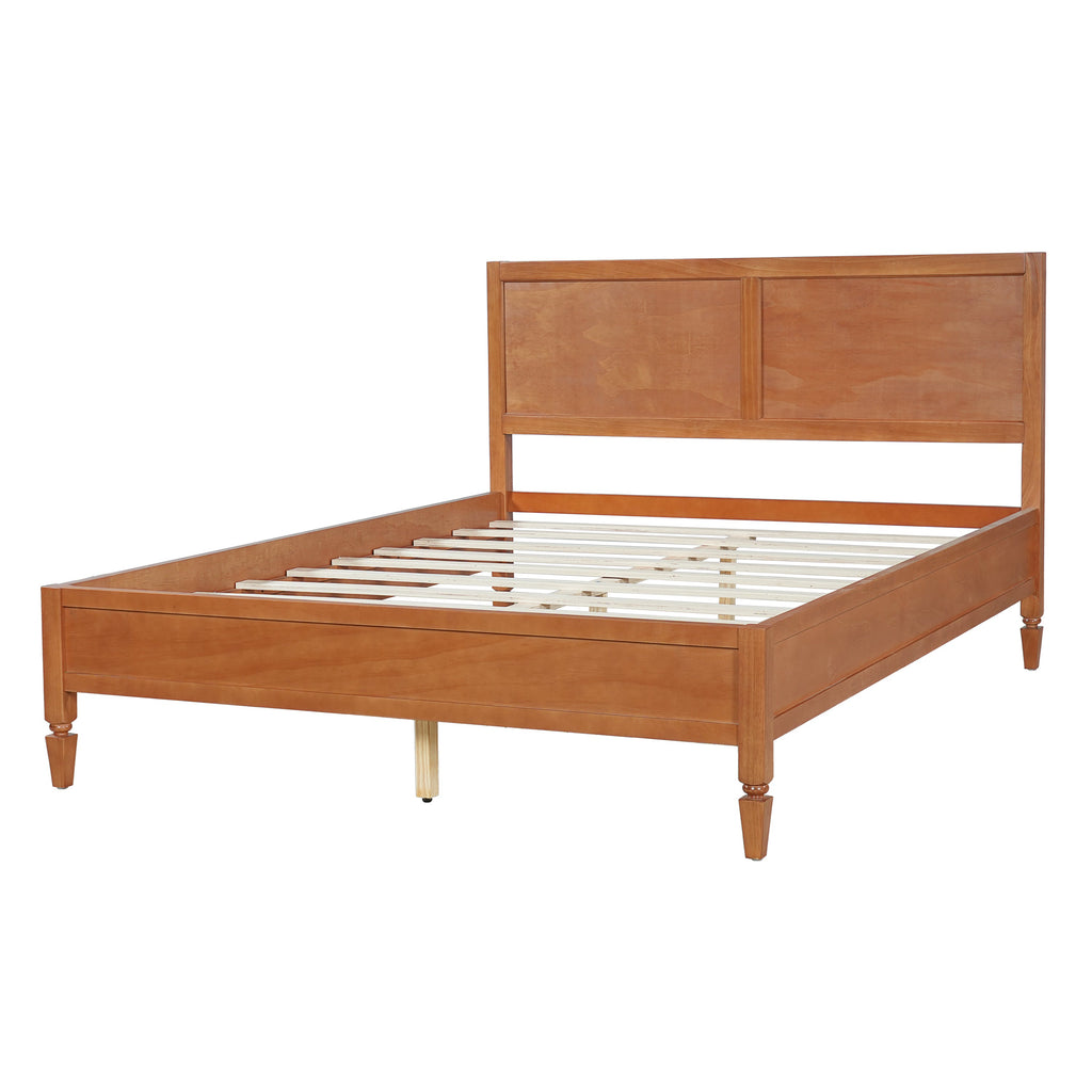 Queen Size Wood Platform Bed Frame with Classic Panel Headboard - Brown or Natural