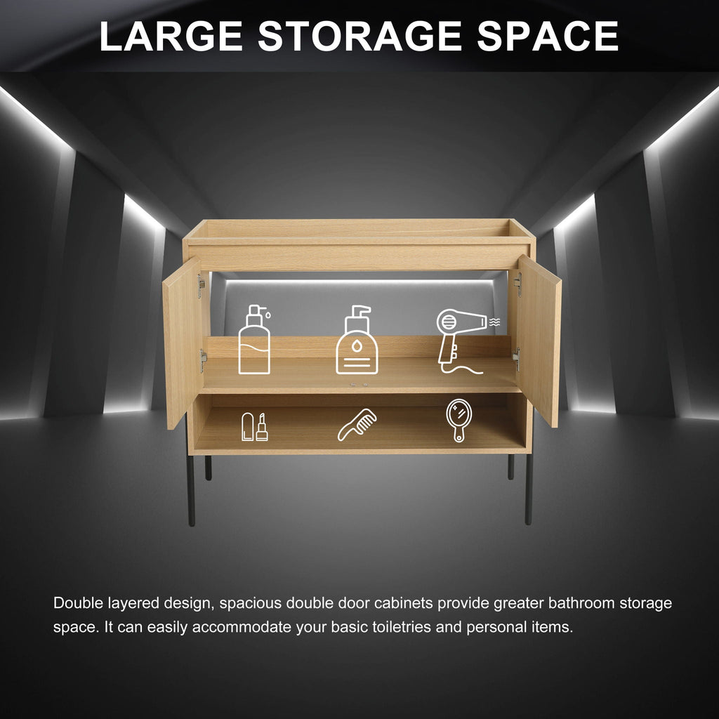 Freestanding Bathroom Vanity with Soft Close Cabinet Doors - Light or Dark Brown