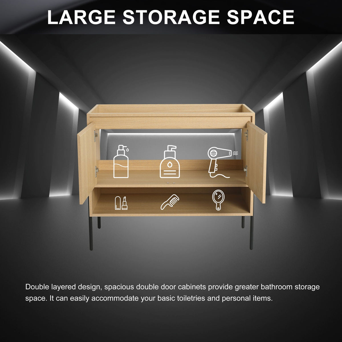 Freestanding Bathroom Vanity with Soft Close Cabinet Doors - Light or Dark Brown