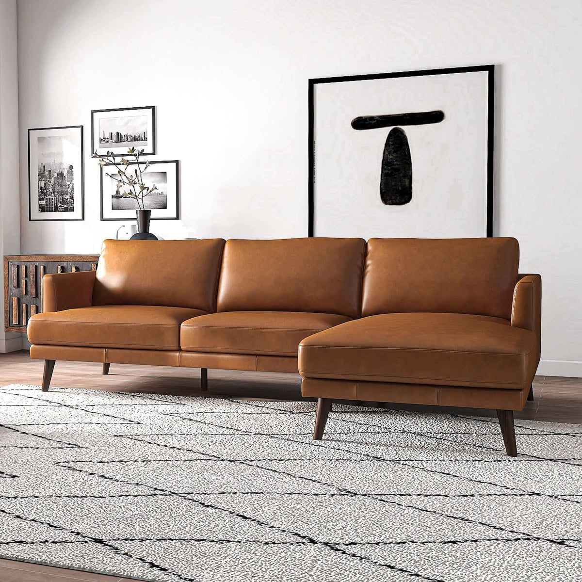 Light Brown L-Shaped Sectional Sofa with Solid Eucalyptus Wood Frame