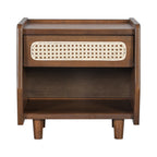 Walnut Nightstand with Rattan Detail for Modern Bedrooms - Walnut