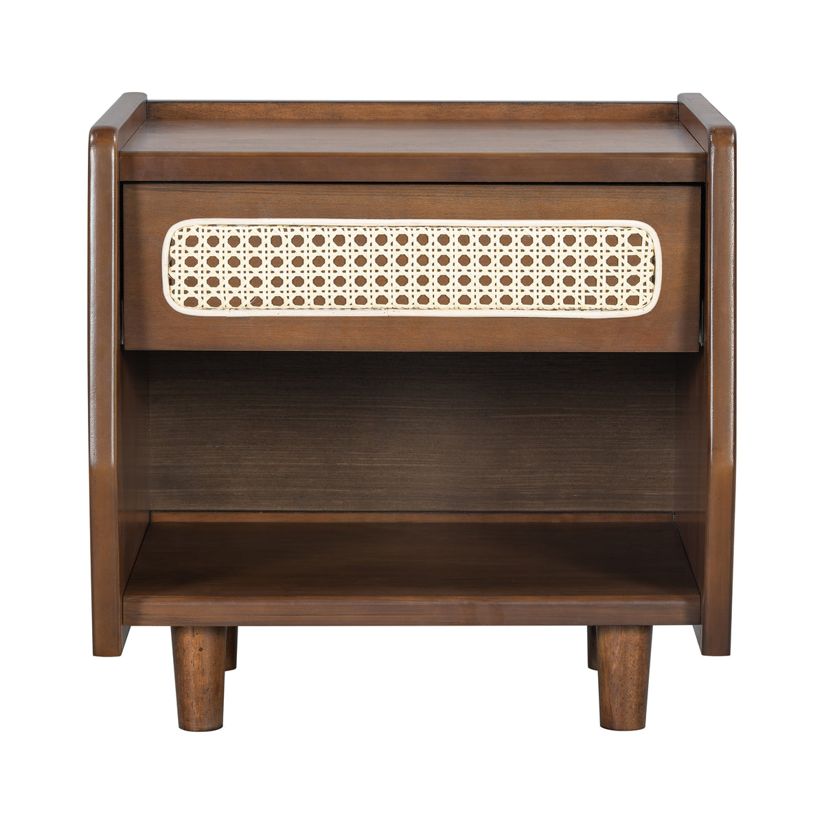 Walnut Nightstand with Rattan Detail for Modern Bedrooms - Walnut