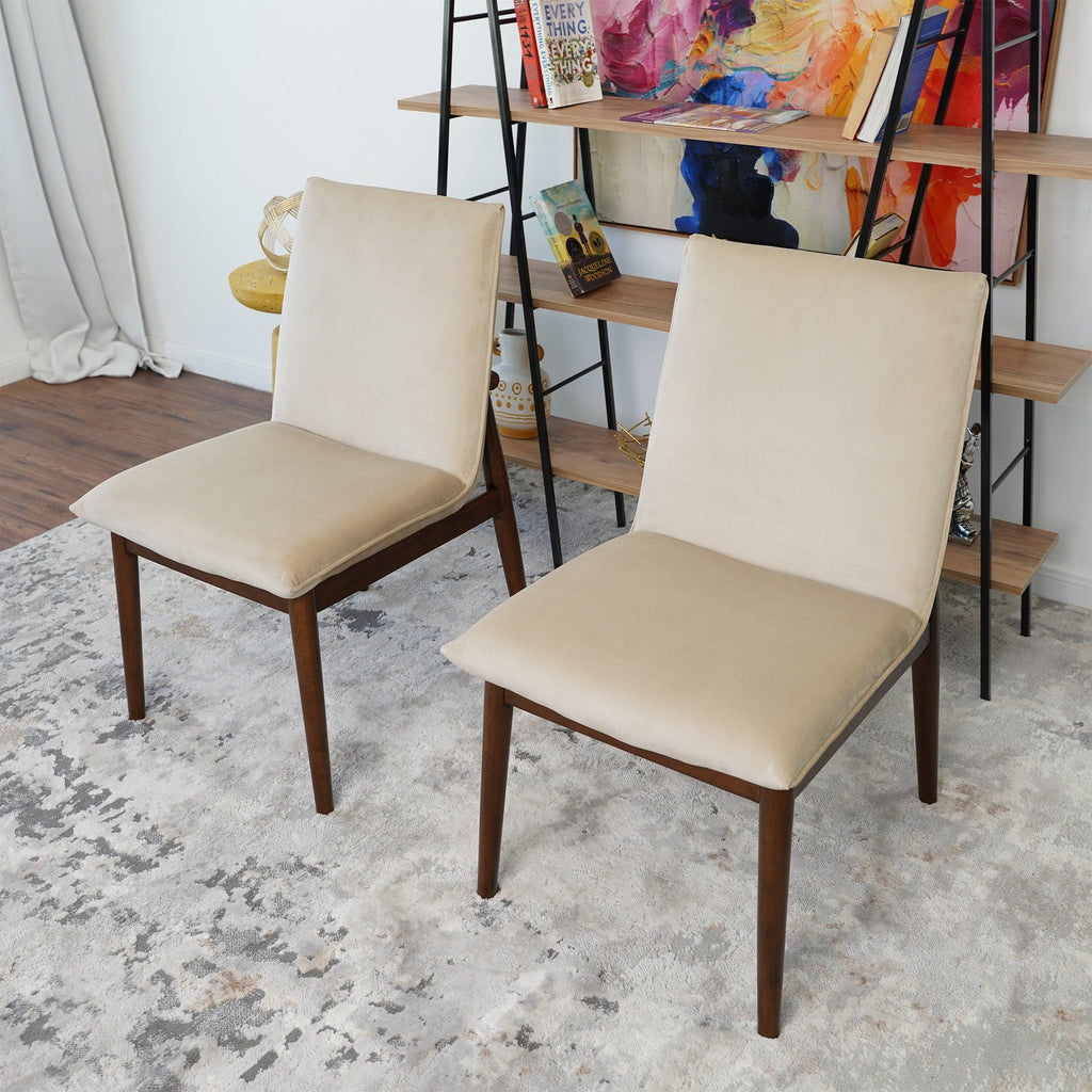 Monza Contemporary Dining Chair Set with Solid Wood Frame - Beige or Dark Green