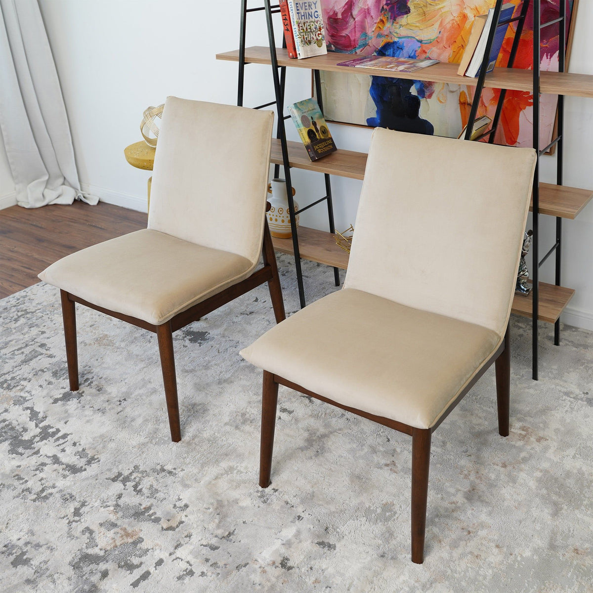 Monza Contemporary Dining Chair Set with Solid Wood Frame - Beige or Dark Green