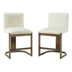 Modern Bar Stools Set of 2 with Plush Polyester Cushion - Walnut & Beige