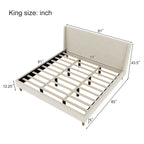 Modern Upholstered Platform Bed with Wingback Headboard – King, Beige