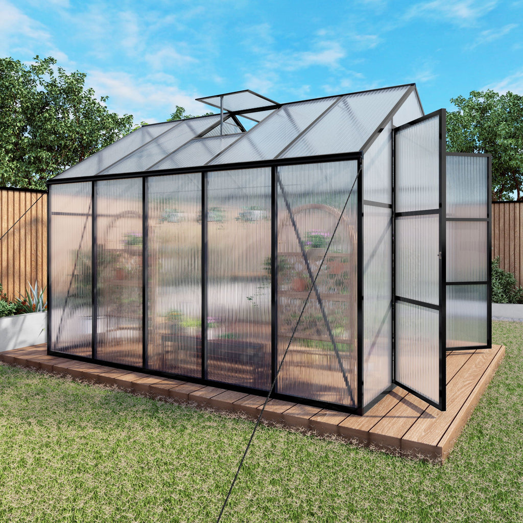 Gain Height Windproof Greenhouse with Heavy-Duty Frame - Black