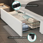 Wingback Upholstered Bed Frame with LED Lights and Charging Station - Black or White