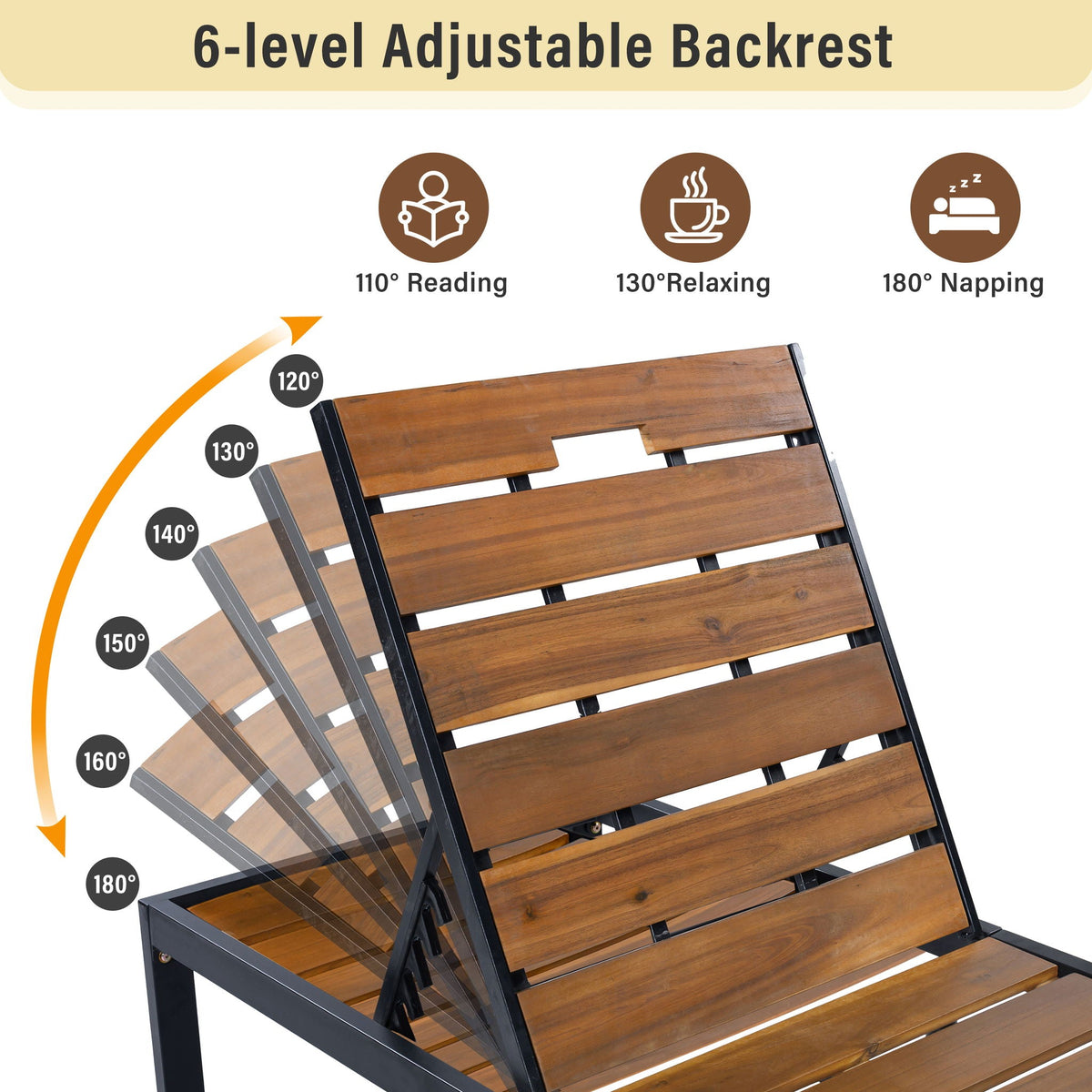 Outdoor Chaise with Adjustable Backrest - Light Brown or Dark Brown