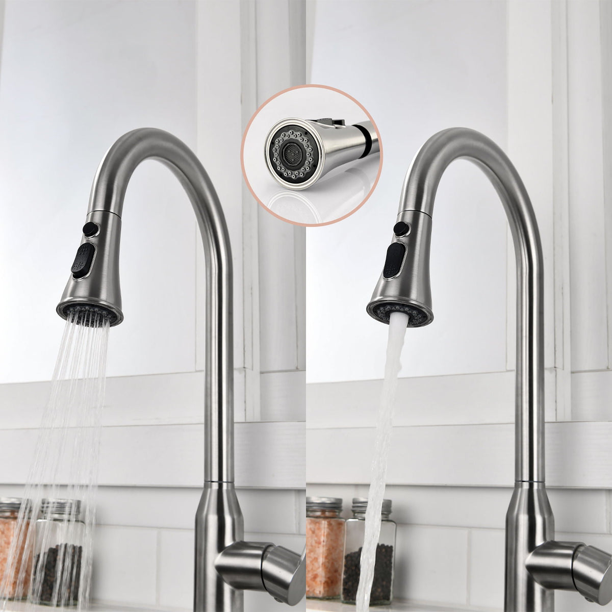 Stainless Steel High Arc Kitchen Faucet with Pull Down Sprayer - Brushed Nickel