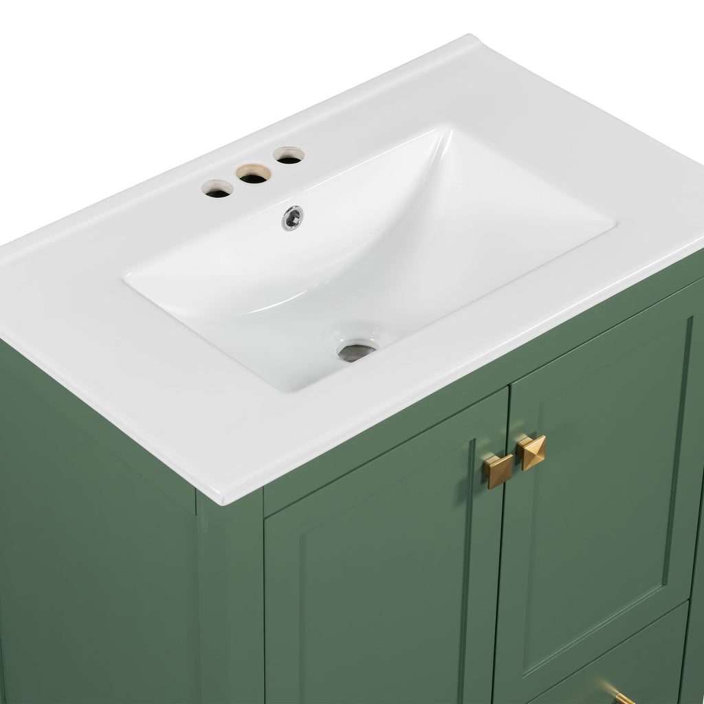 Green Bathroom Vanity with Single Undermount Sink and Storage - Solid Wood
