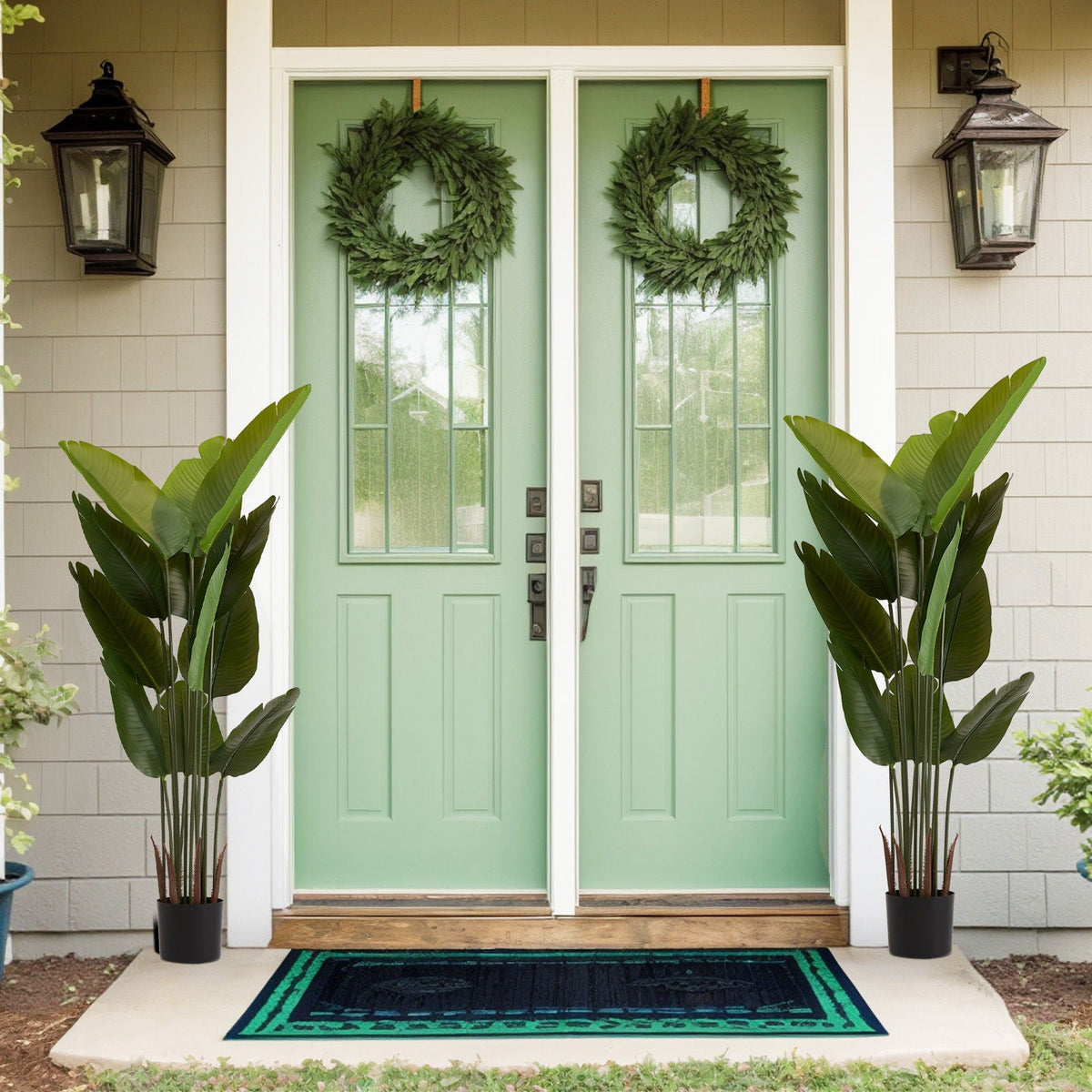 Artificial Plant Set of 2 with Durable Plastic Construction - Green