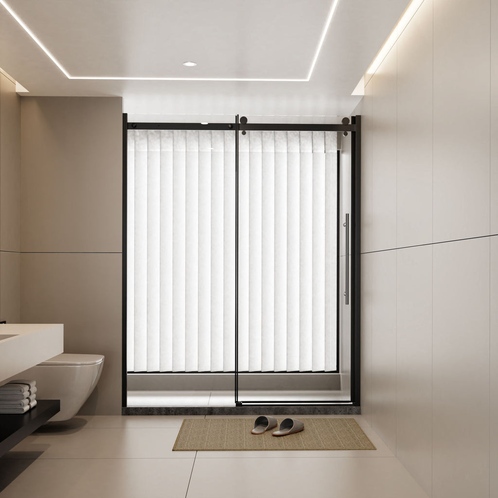 Frameless Shower Door Single Sliding with Zinc Roller Rail System - Black
