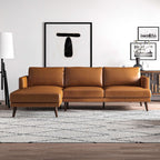 Light Brown L-Shaped Sectional Sofa with Solid Eucalyptus Wood Frame
