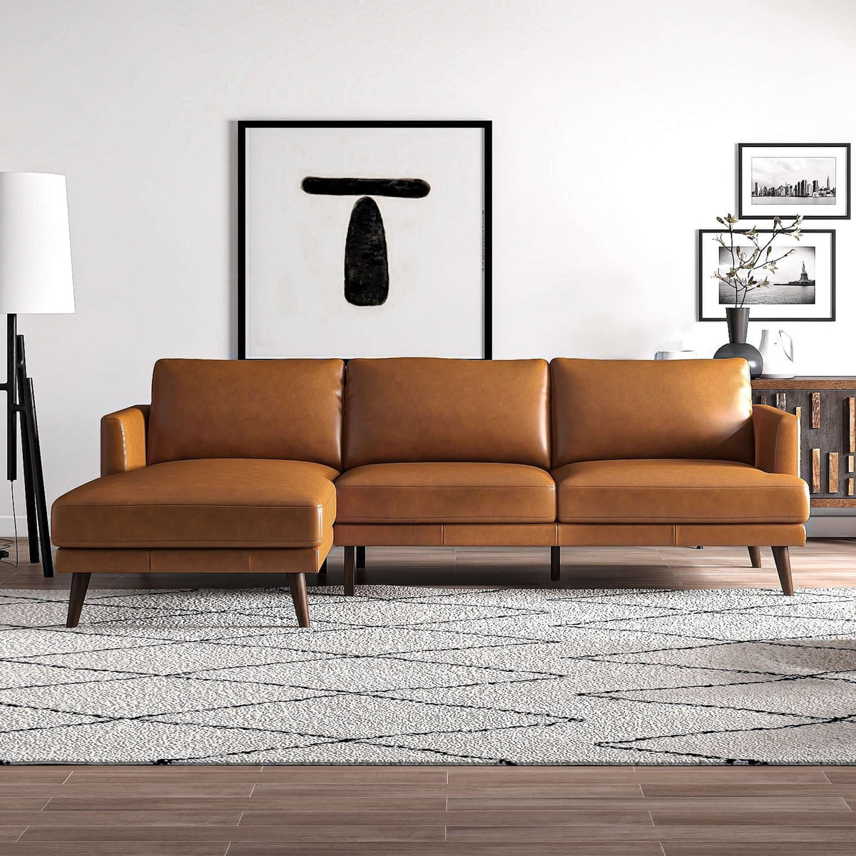 Light Brown L-Shaped Sectional Sofa with Solid Eucalyptus Wood Frame