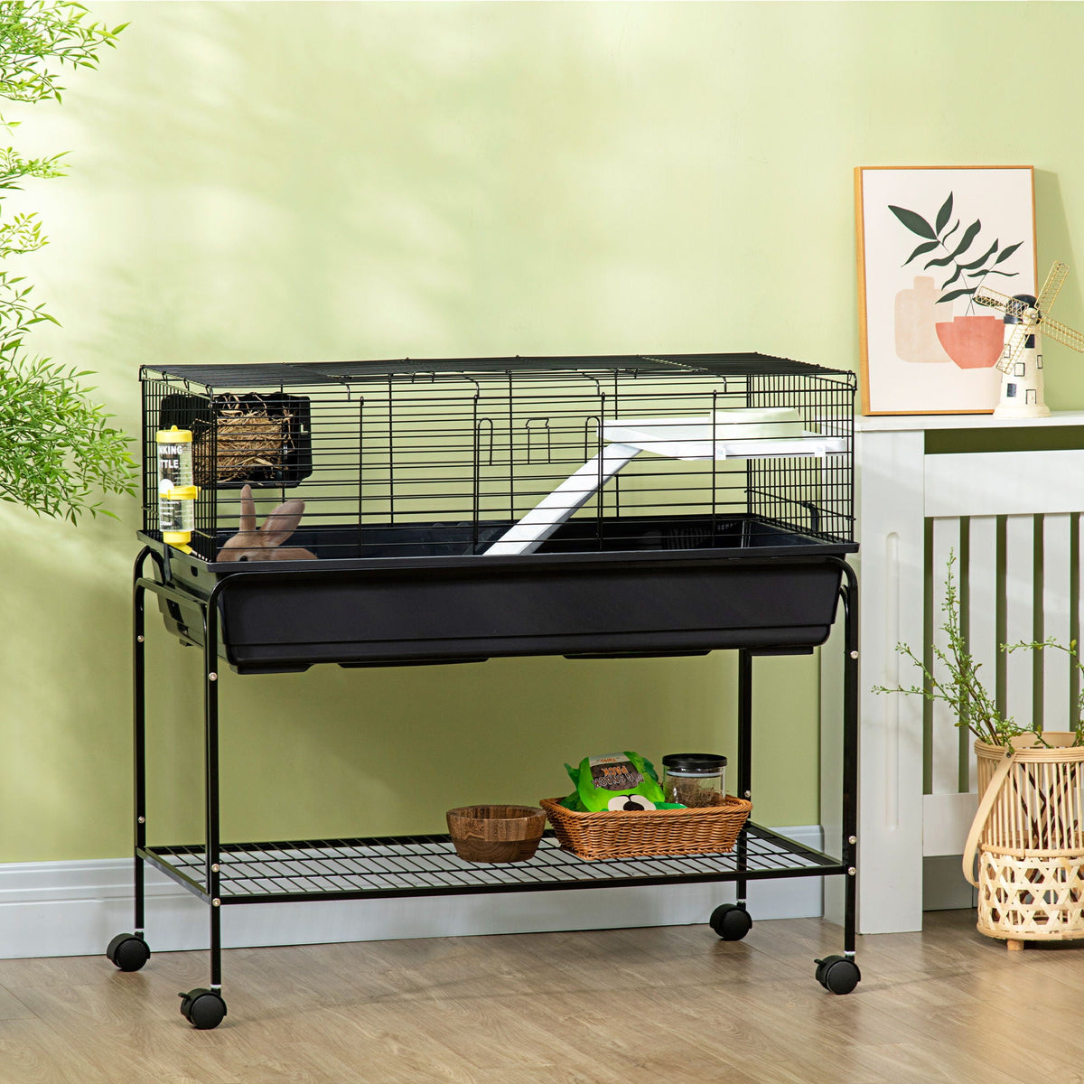 Small Animal Cage with Removable Stand and Wheels - Black