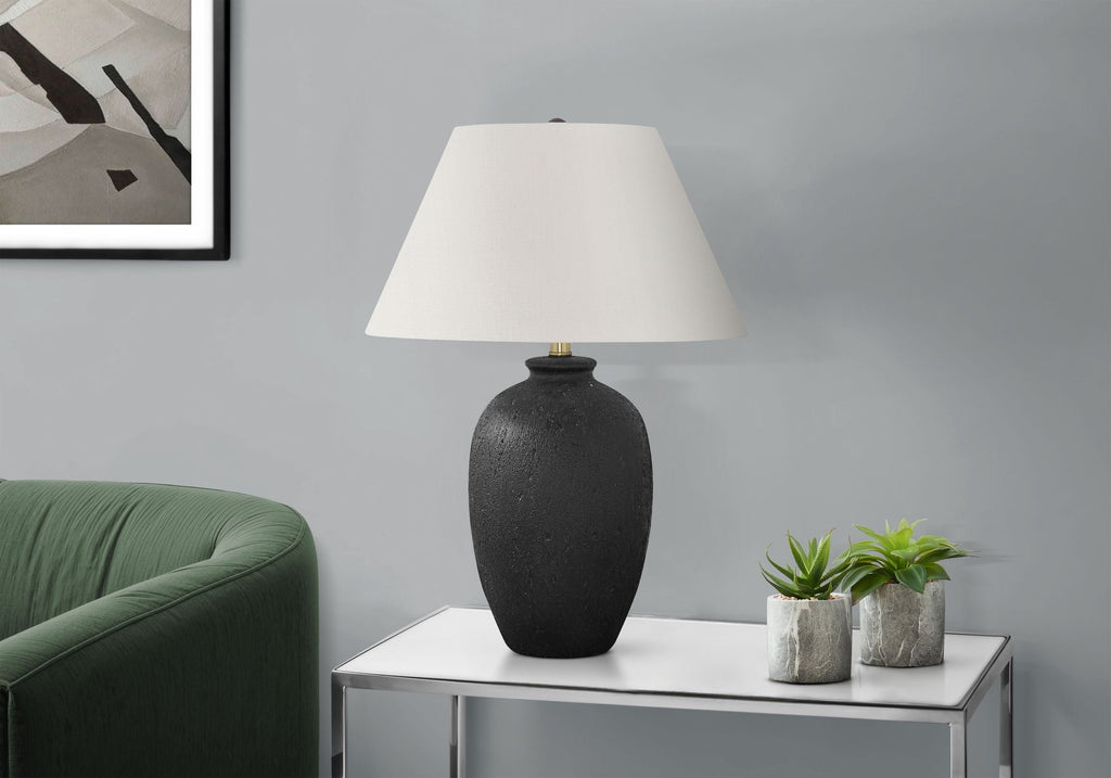 Modern Black Ceramic Table Lamp with Ivory Linen Shade