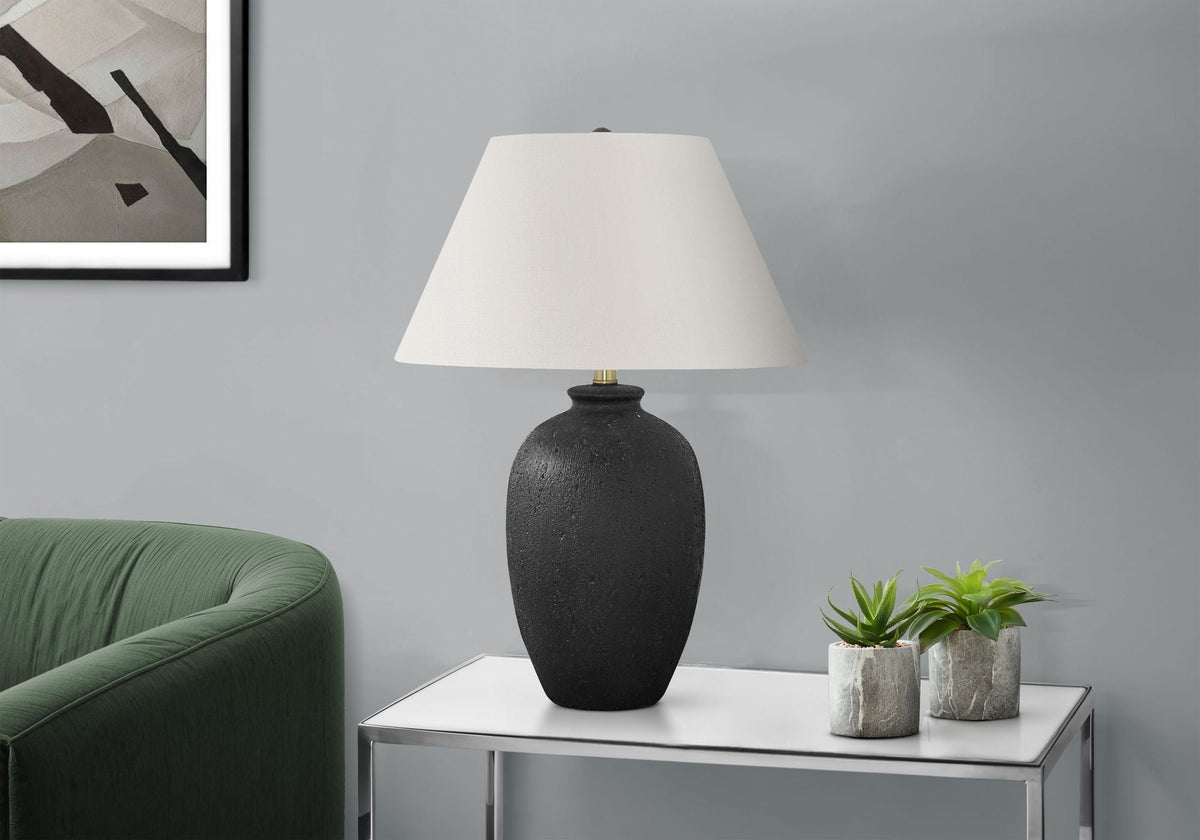 Modern Black Ceramic Table Lamp with Ivory Linen Shade