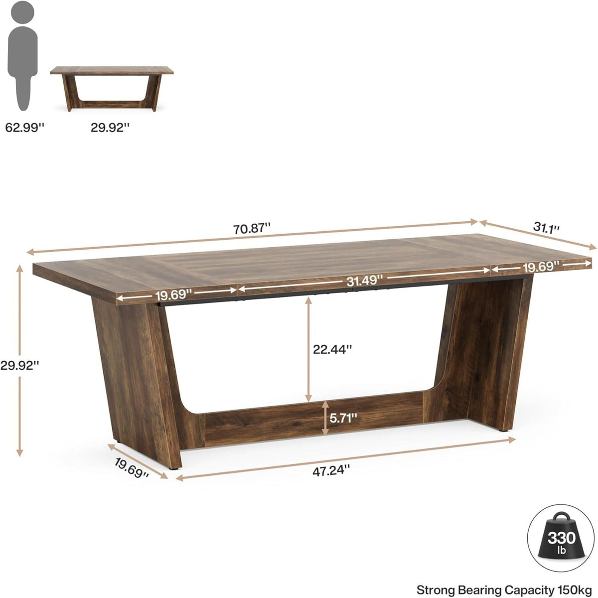 Executive Desk with Pedestal - Large Writing Workstation - Brown
