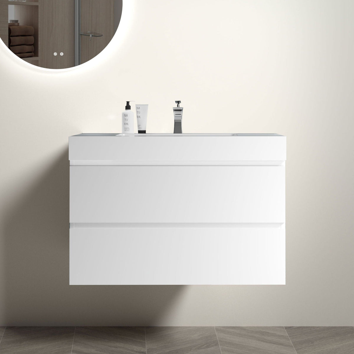 Modern Floating Bathroom Vanity with Large Storage - White or Black