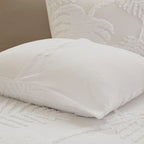 Off-White Tufted Cotton Chenille Palm Comforter Set with Palm Leaf Design - Full/Queen