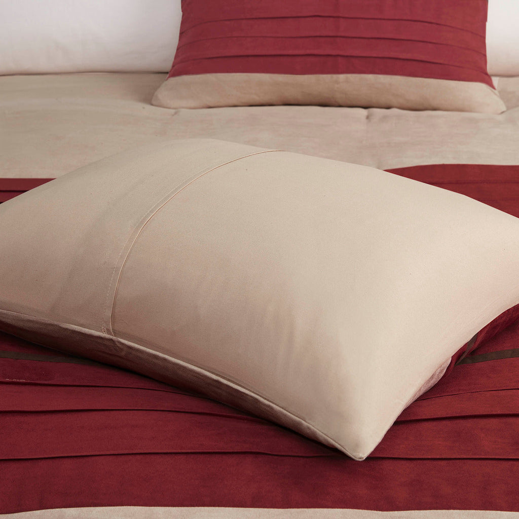7-Piece Faux Suede Comforter Set with Embroidered Pillows - Red