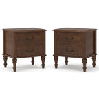 Farmhouse Nightstand with 2 Drawer, Solid Wood Bedside Table - Walnut