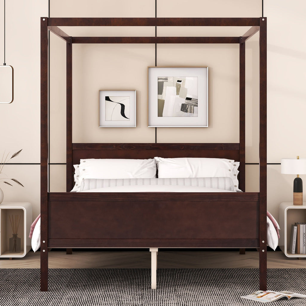 Canopy Platform Bed with Headboard and Footboard, Slat Support Leg - Queen