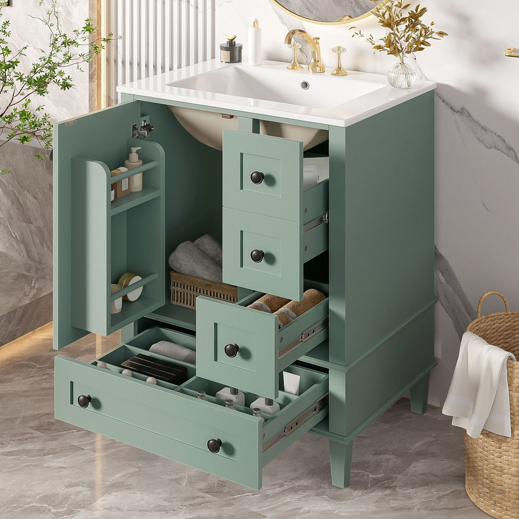 Bathroom Vanity with Integrated Basin and Soft Close Drawers - Multiple Colors