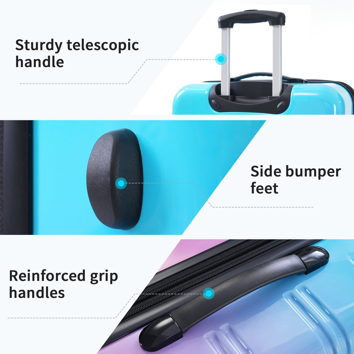 Gradient Color Hardshell Luggage Set with Spinner Wheels and TSA Lock – Light Blue or Purple