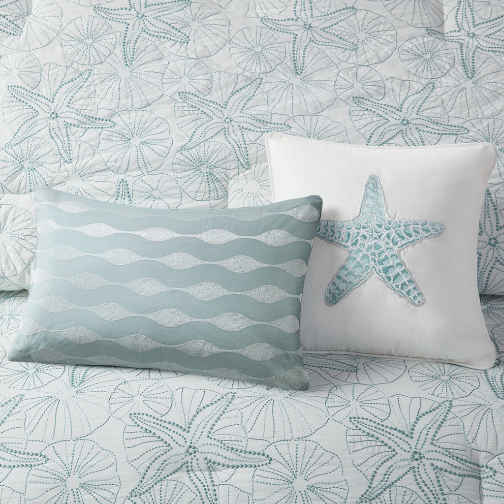 White King Comforter Set with Coastal Embroidery - 100% Cotton