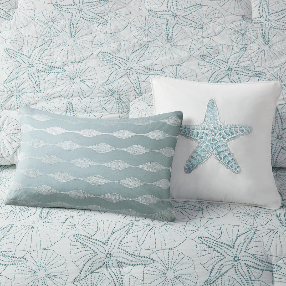 White King Comforter Set with Coastal Embroidery - 100% Cotton
