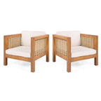 Outdoor Club Chair with Wicker Armrest - Beige