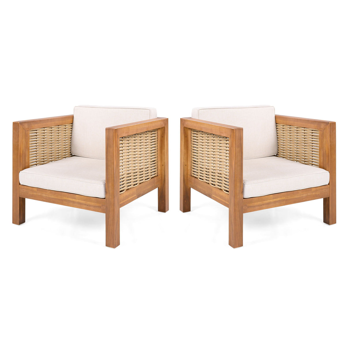 Outdoor Club Chair with Wicker Armrest - Beige