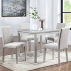 Dining Table Set with Crystal Decoration and Upholstered Chairs - Gray or White