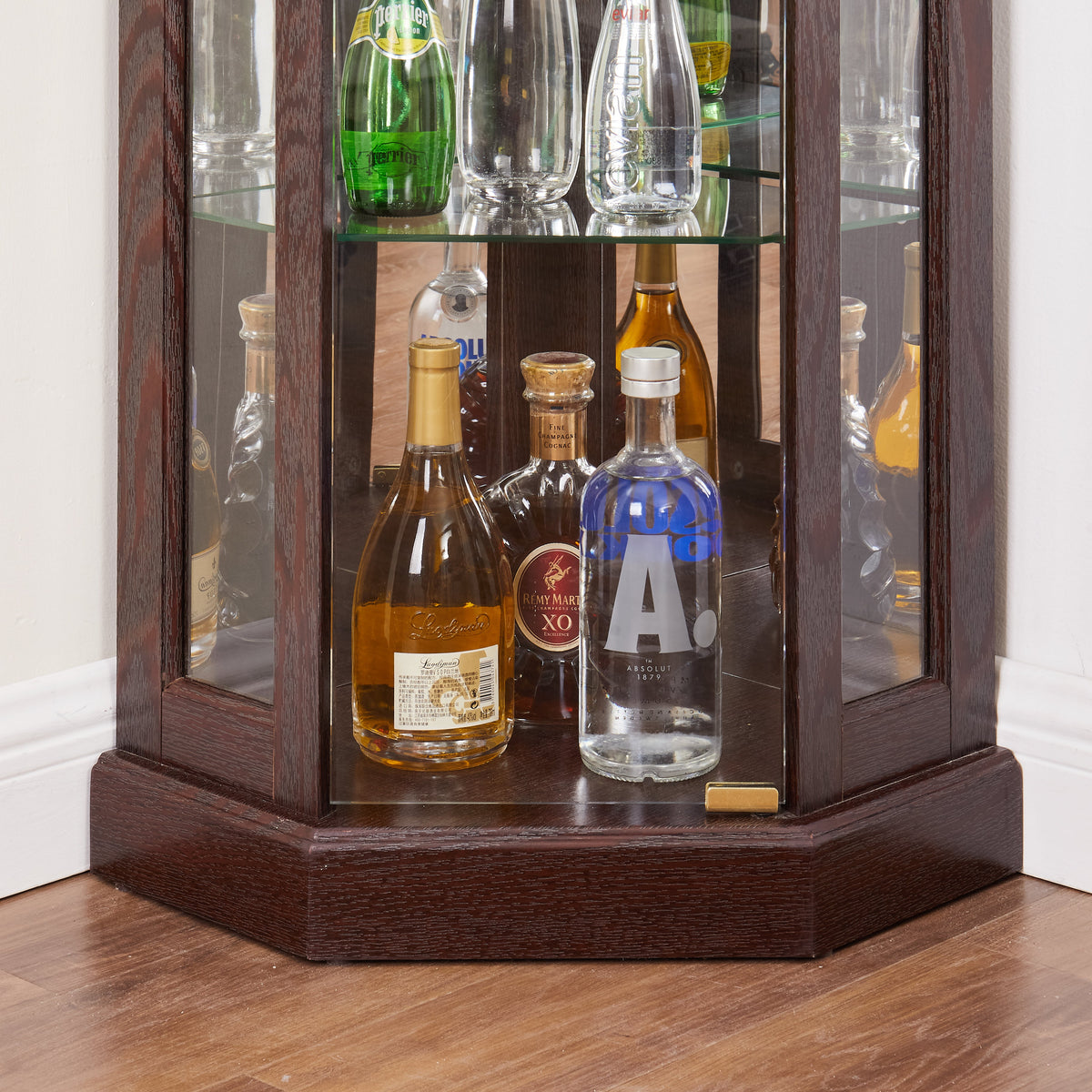Corner Glass Curio Cabinet with Lighting - Dark Cherry
