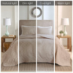 Reversible Bedspread Set with Quilted Medallion Design - Khaki