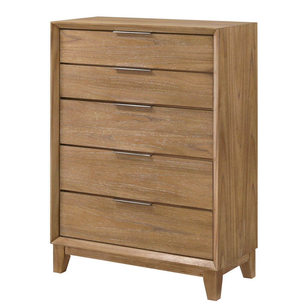 Natural Wood 5 Drawer Tall Accent Chest with Ample Storage - Light Brown
