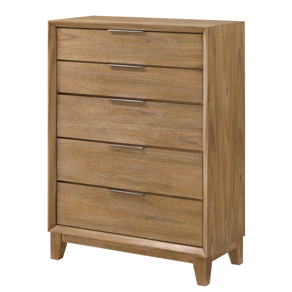 Natural Wood 5 Drawer Tall Accent Chest with Ample Storage - Light Brown
