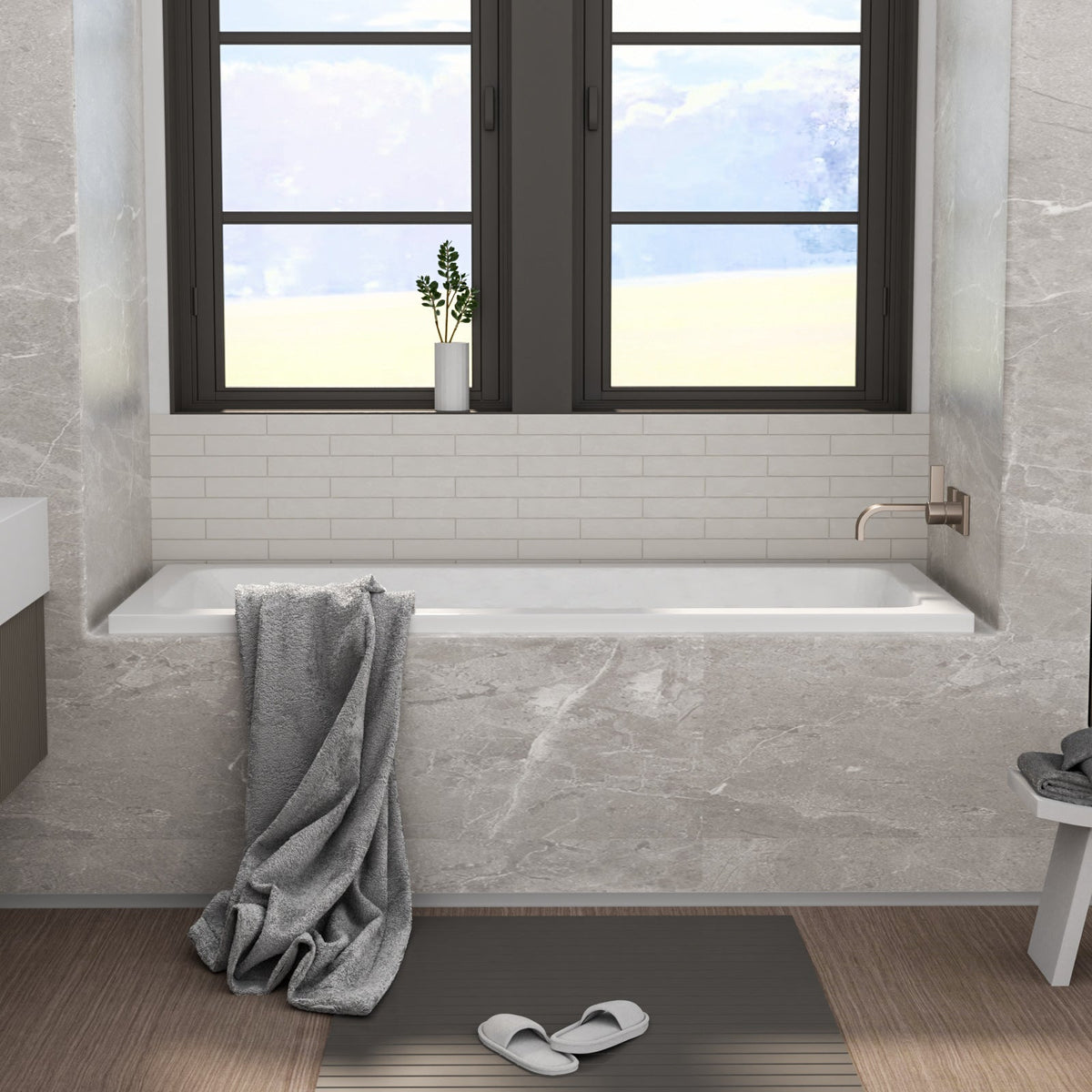 66-Inch Acrylic Built-In Soaking Tub with Glossy Finish