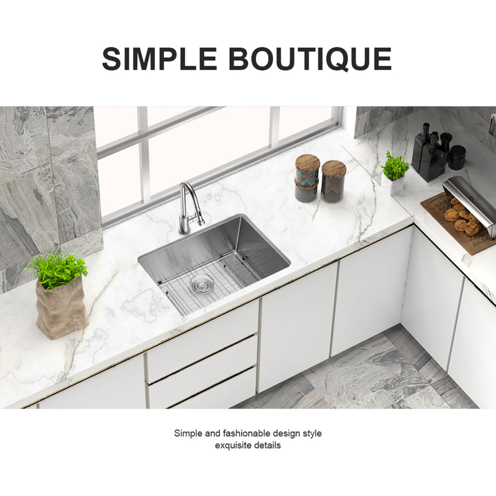 Modern Undermount Stainless Steel Kitchen Sink 16 Gauge, Deep Single Bowl - Gray