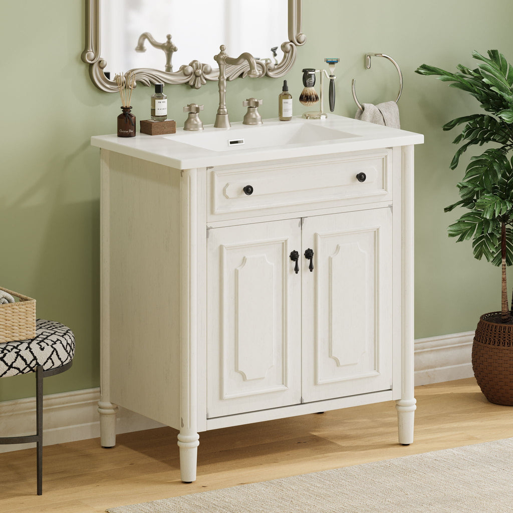 Vintage Bathroom Vanity With Sink and Soft-Close Doors - Dark Gray or White