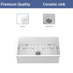 Farmhouse Ceramic Apron Front Single Bowl Kitchen Sink with Durable Design - White or Black