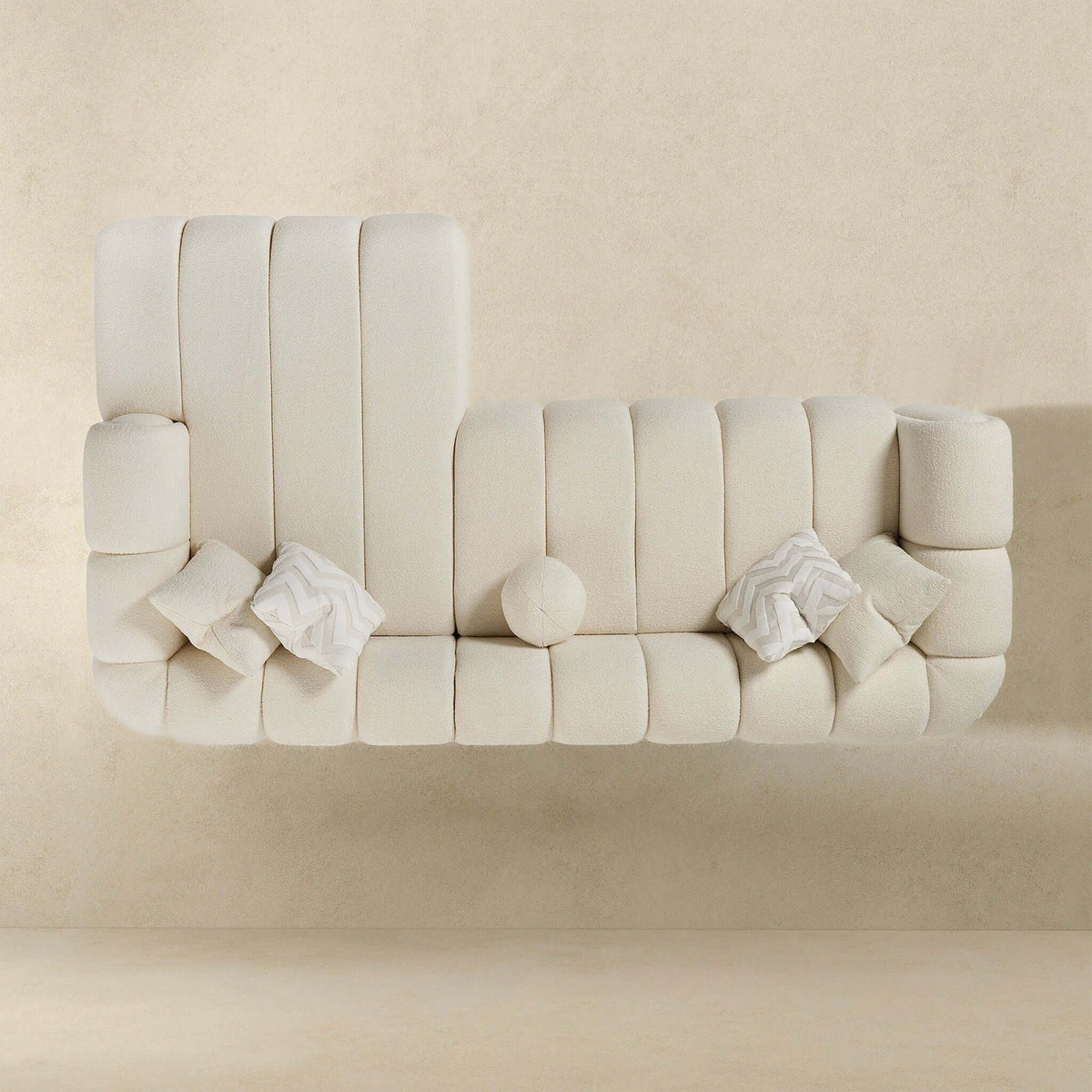 Modern Tufted Right Sectional Sofa with Toss Pillows - Ivory