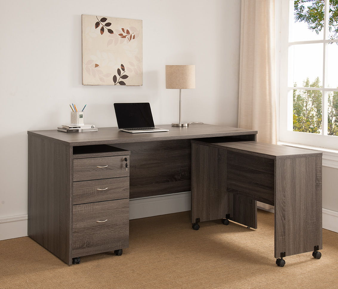 Wood Printer Mobile Stand Computer Desk with Locking Wheels - Dark Brown, Dark Gray, White