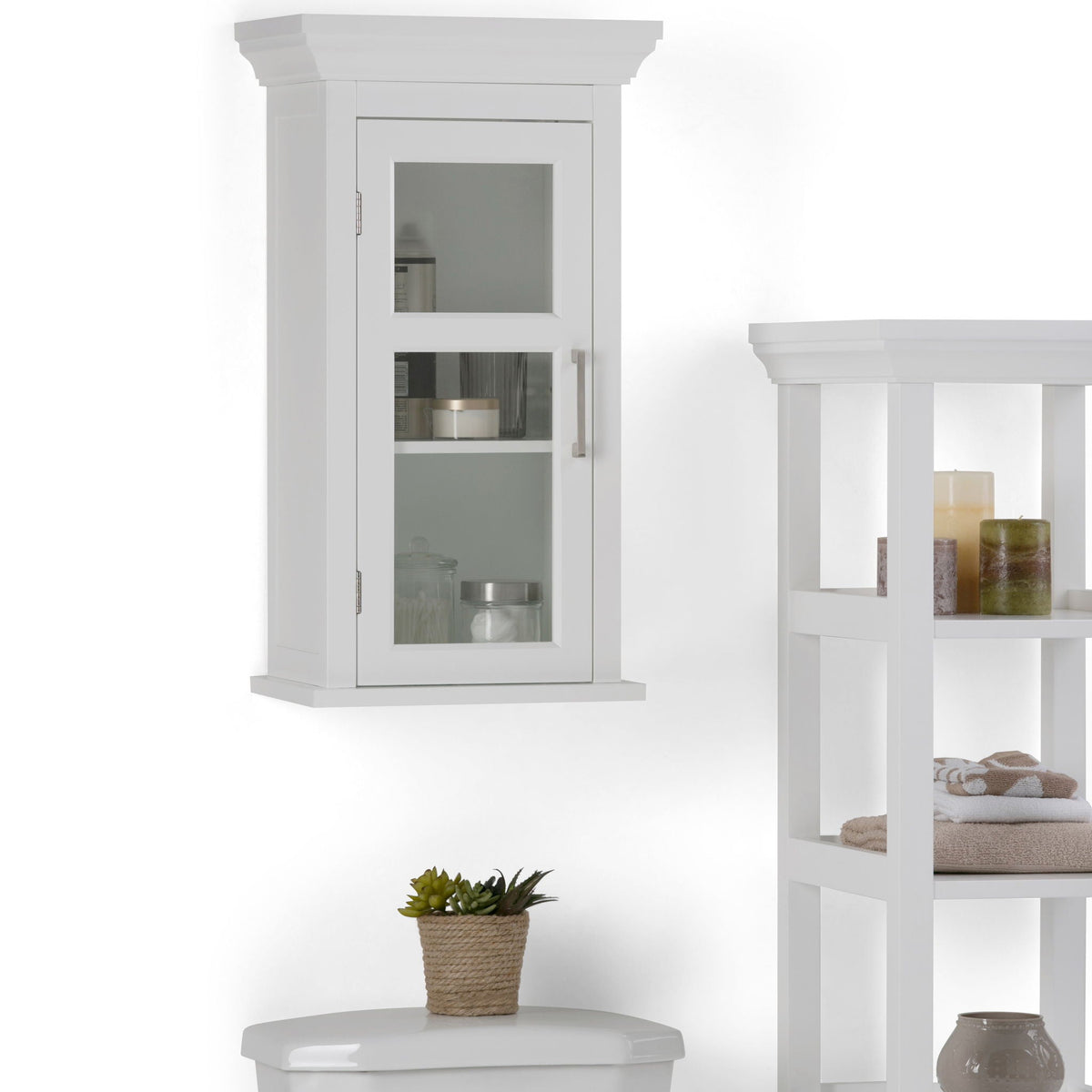 Pure White Single Door Wall Cabinet with Adjustable Shelf - White