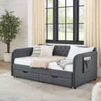 Daybed with Trundle and Storage Drawers - Twin, Fabric Upholstered - Multiple Colors
