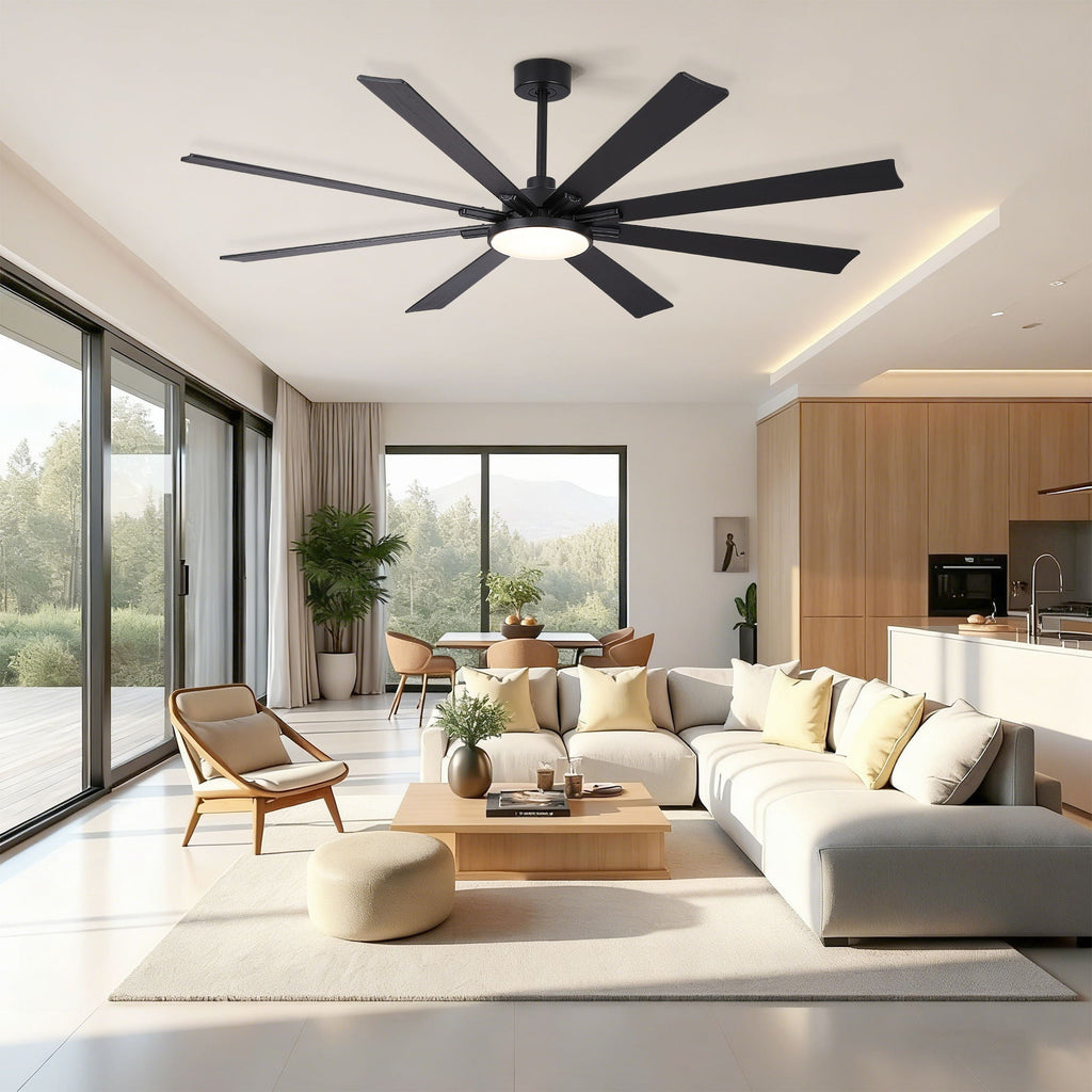 Large Ceiling Fan with Dimmable LED Light and Remote Control - Black or Dark Brown